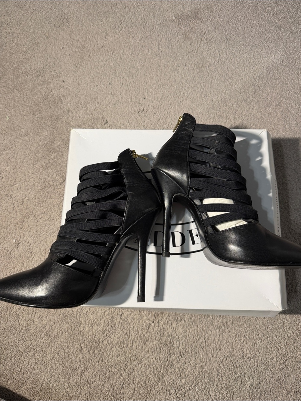 Steve Madden Black Strappy Pointed High-Heel Booties - Picture 3 of 5